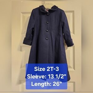 Janie and Jack Wool Blend 4-Button Coat and Hat, NWOT, Size 2T-3